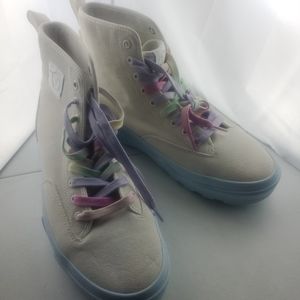 Size 12-  VANS SUEDE Cream Court Pastel Laces Hightops